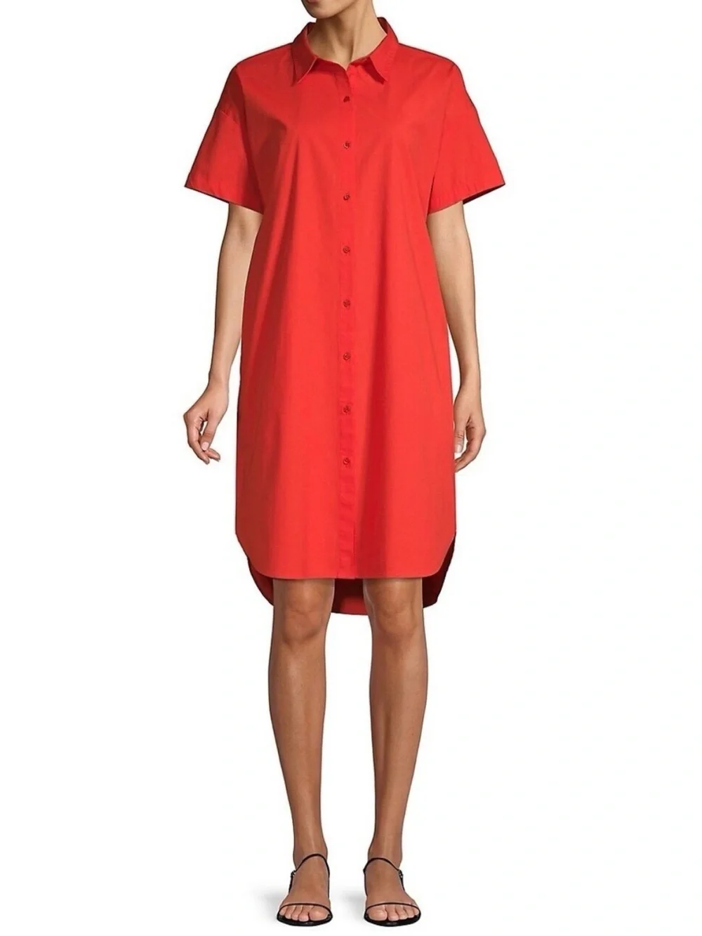 Eileen Fisher Geranium Poplin Shirt Dress Orange Short Sleeve 3x